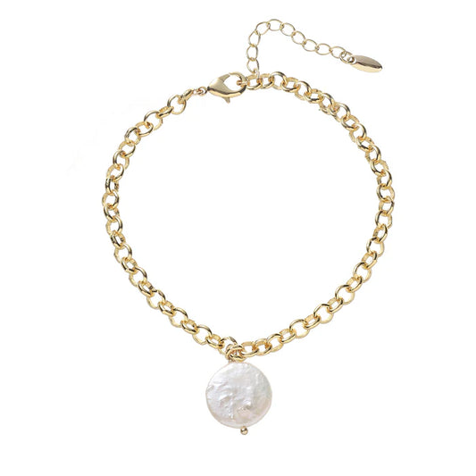 Gold Plated Bracelet with Freshwater Pearl and a Free Gift Box