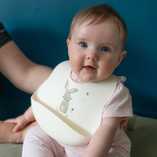 Bunnies on Cream Silicone Catch it Bib
