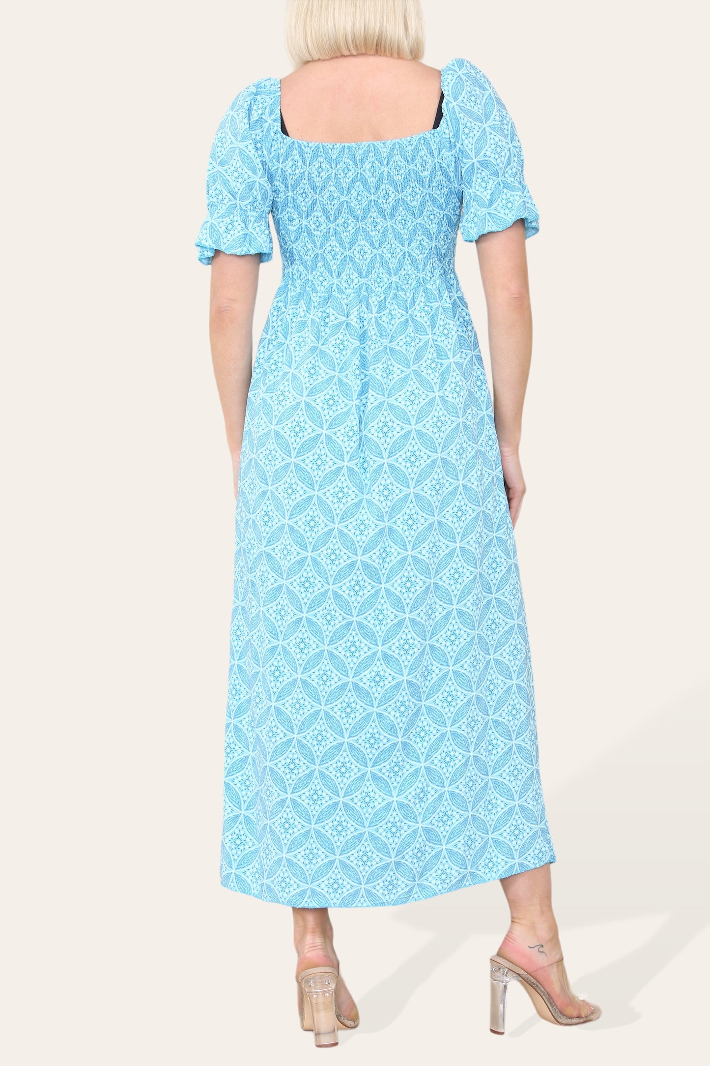 Ditsy Geometric Floral Bardot Maxi Dress - Turquoise