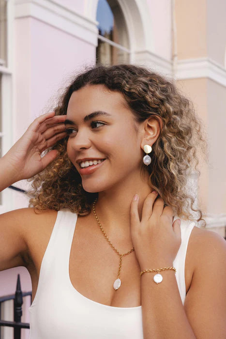 Gold Plated Earrings with Freshwater Pearl and a Free Gift Box