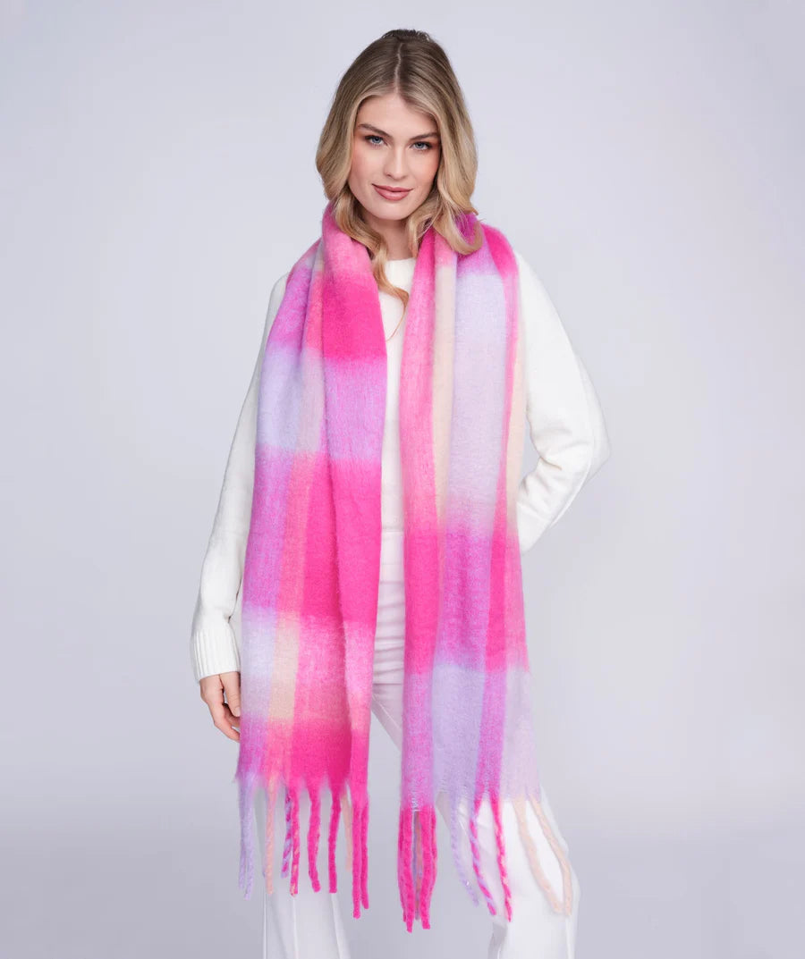 Elaine - Pink Checked Oversized Winter Scarf