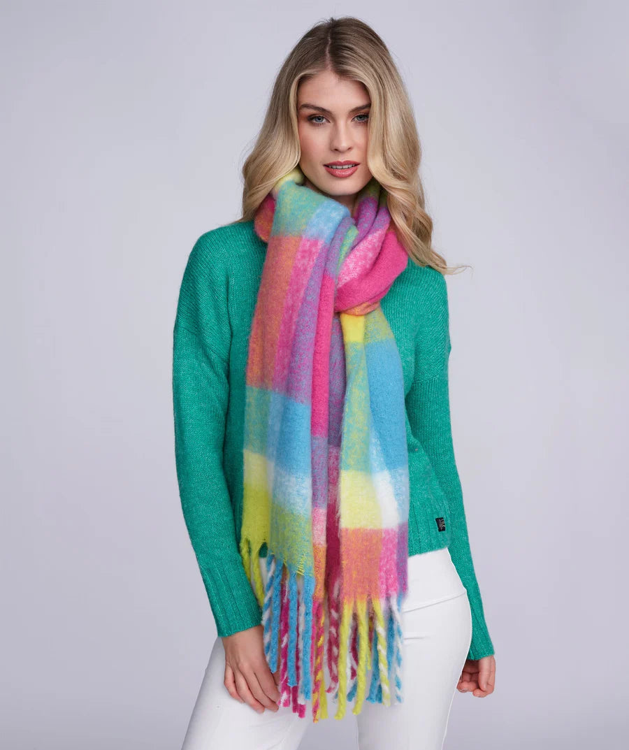 Emily - Pink Blue Check Pattern Blanket Scarf
