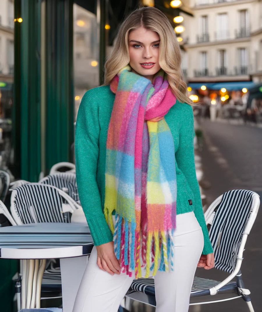 Emily - Pink Blue Check Pattern Blanket Scarf