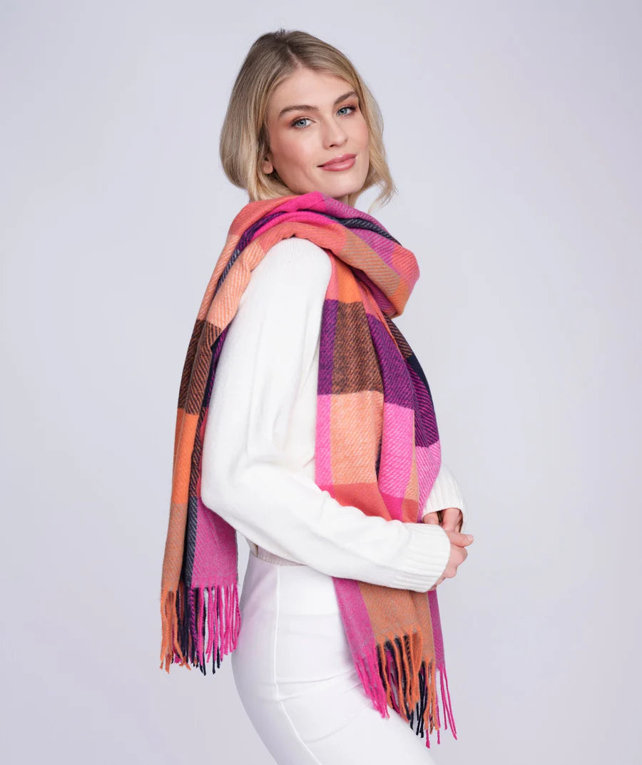 Evette - Pink Check Pattern Winter Scarf