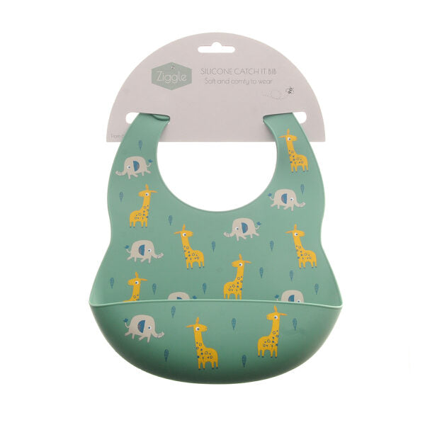 Giraffes & Elephants Silicone Catch it Bib