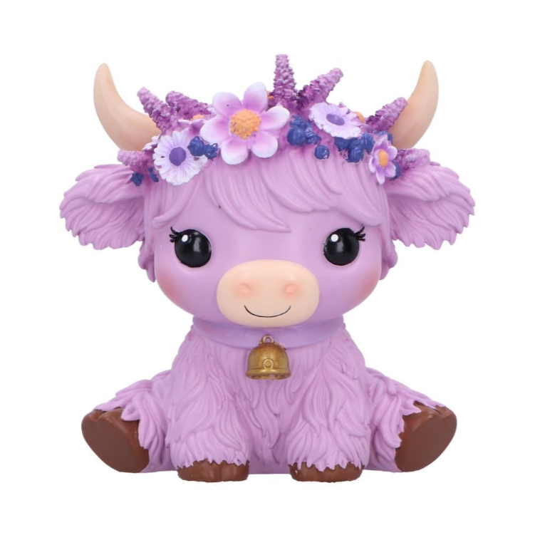 Hyacinth Purple Flower Cow Figurine