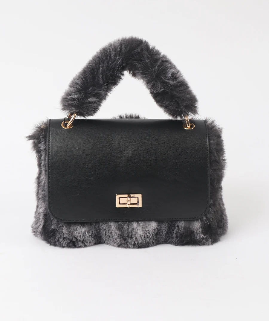 Keeva - Black Ombre Plush Faux Fur Crossbody Bag