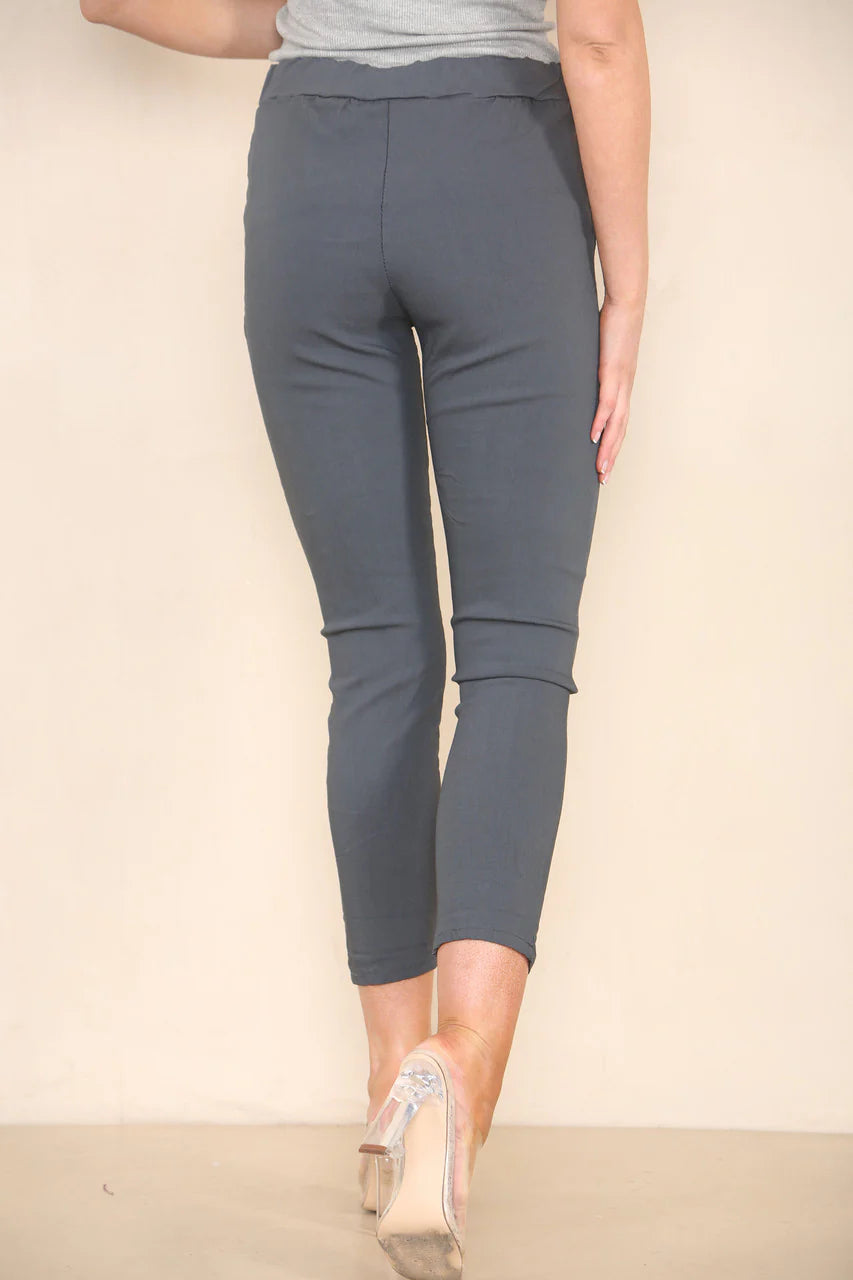 Plain Elasticated Magic Stretch Style Trouser - Charcoal