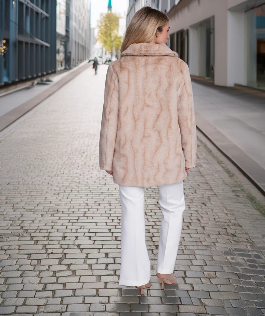 Marilyn - Softly Marled Honey 3/4 Length Faux Fur Coat