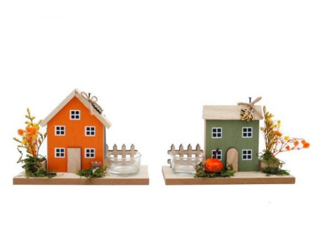 Autumn Wooden House Tea Light Holder