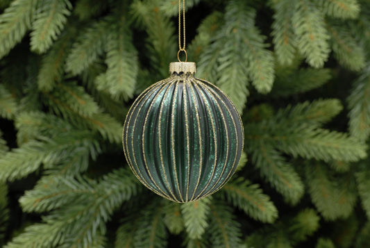 Gold & Green Ridges Glass Ball Bauble