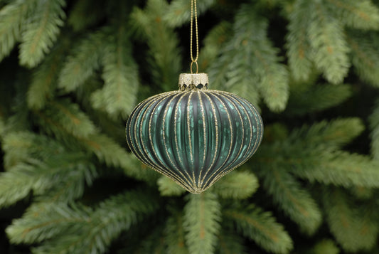 Gold & Green Ridges Glass Onion Bauble