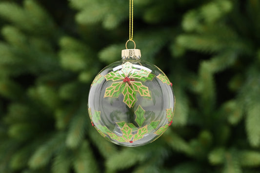 Glass Clear Bauble with Holly