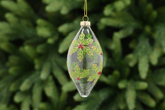 Glass Dropwith Holly Design Bauble