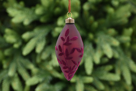 Burgundy Glass Drop with Flock Leaf Bauble