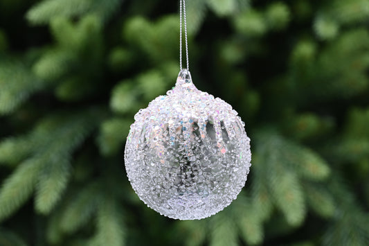 Glass Ball Glitter Snowcap Bauble