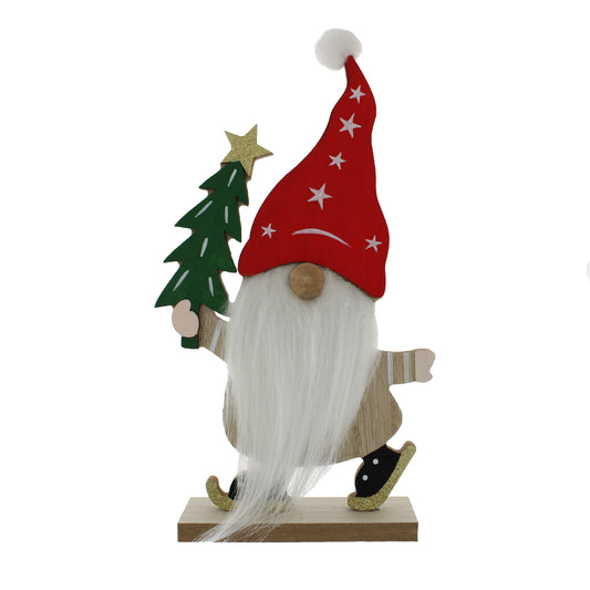 Wooden Gonk with Skates & a Tree