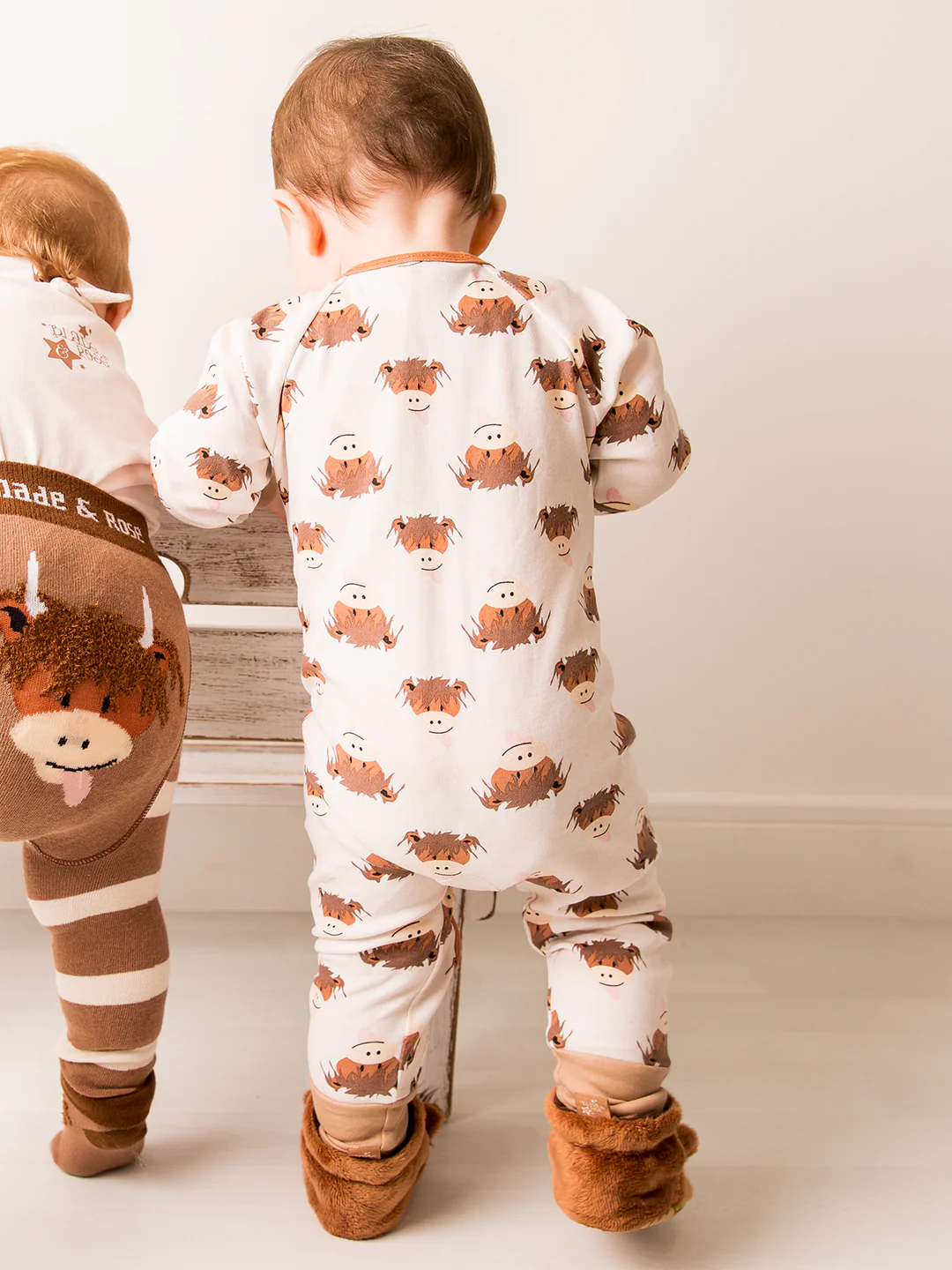 Neutral Highland Cow Zip-Up Romper