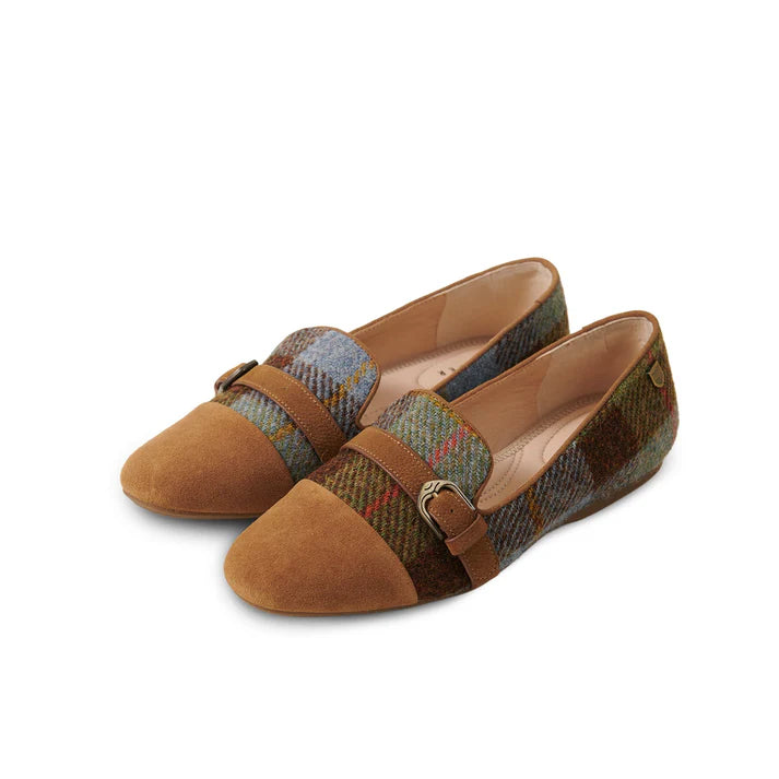 The Fiona Shoes - Chestnut & Blue Tartan