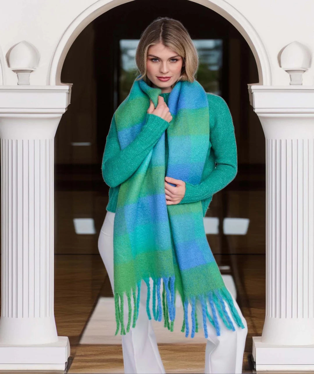 Santoro - Blue Bold Check Winter Scarf