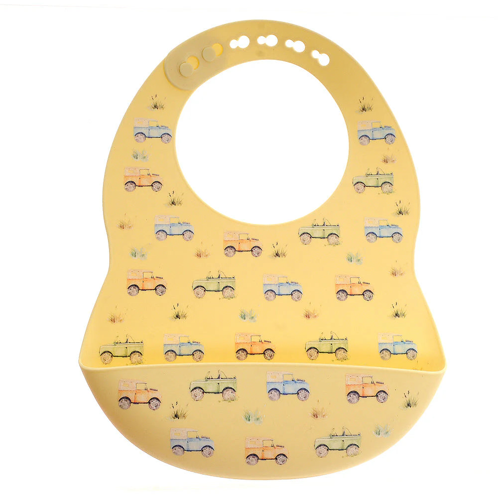 Yellow bib with vehicle pattern