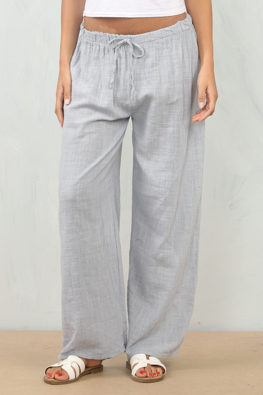 Elasticated Waist Cotton Trousers - Grey
