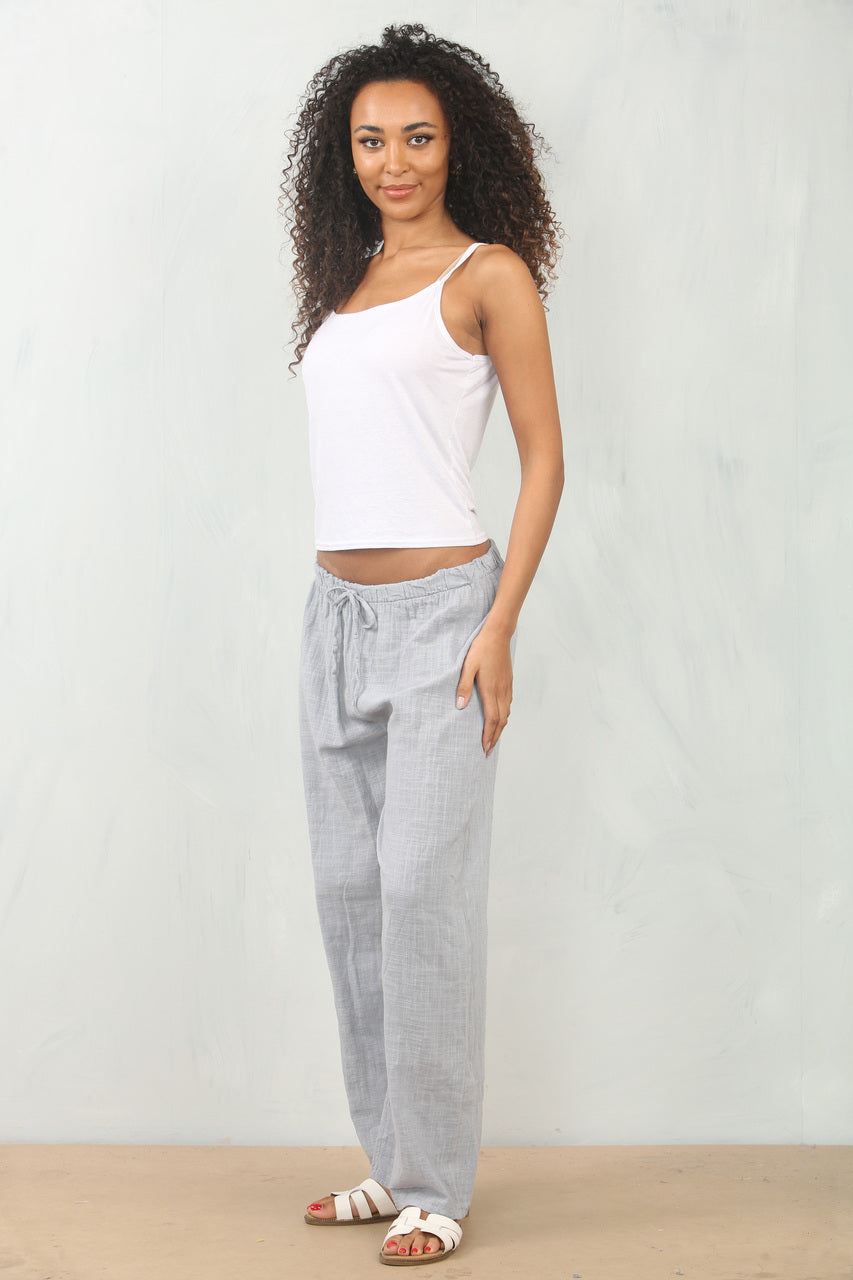 Elasticated Waist Cotton Trousers - Grey