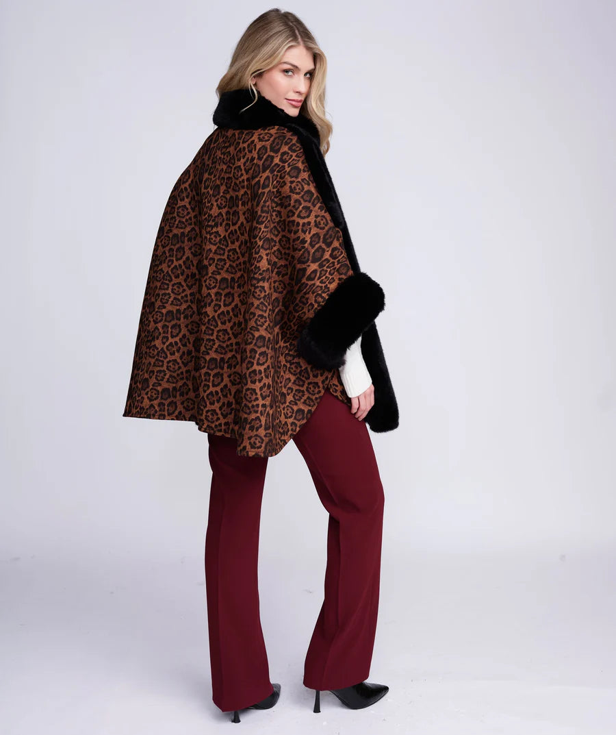 Tamara - Black Faux Suede Wrap with Faux Fur Trim