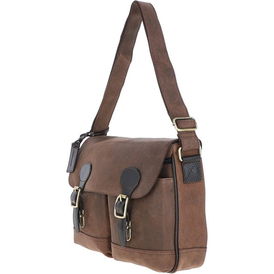 Leather Messenger Laptop Bag Oily Brown: EDWARD