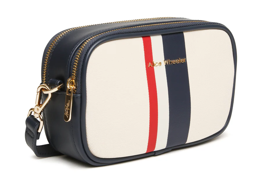Stripe Madrid Camera Crossbody Bag - Navy