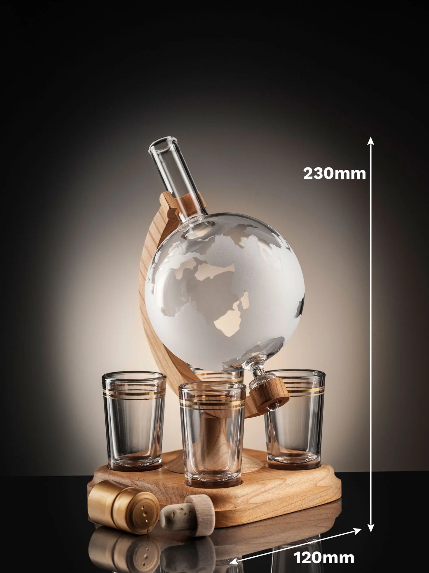Frosted Glass Globe Refillable Whisky Decanter & 4 Shot Glasses 350ml