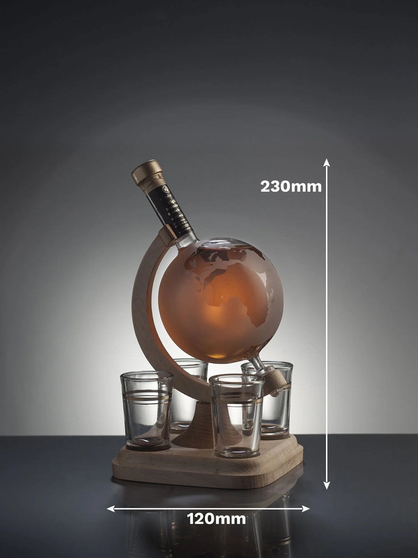 Frosted Glass Globe Refillable Whisky Decanter & 4 Shot Glasses 350ml