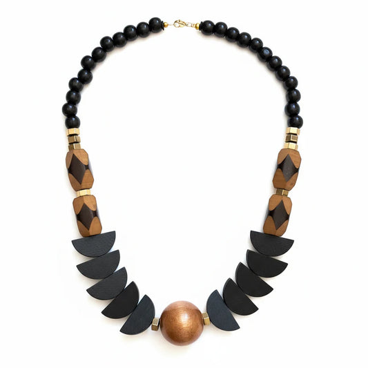 Statement necklace, Hematite, Painted Wood and Acrylic