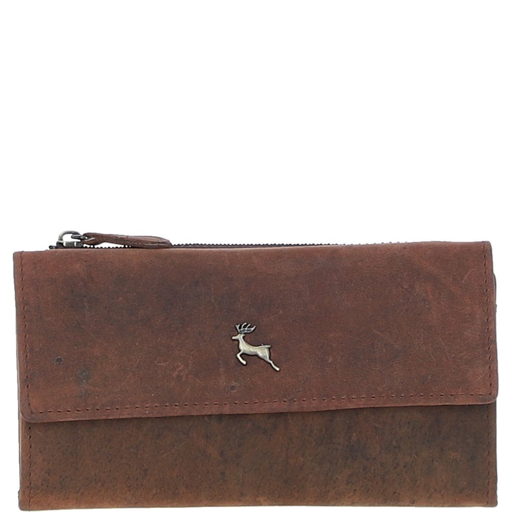 Ladies Equestrian Zippered Leather Purse Mud/brown: Sally