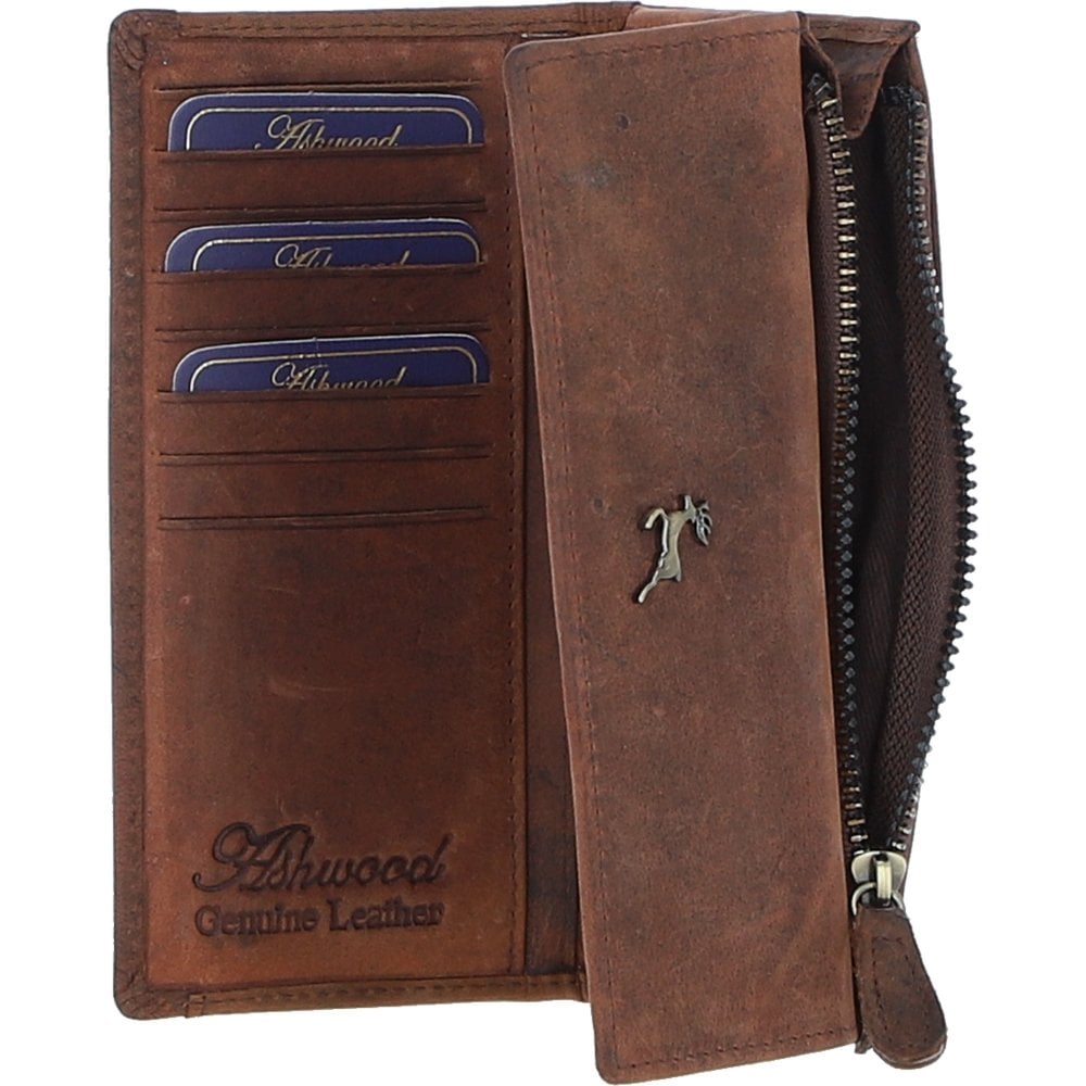 Ladies Equestrian Zippered Leather Purse Mud/brown: Sally