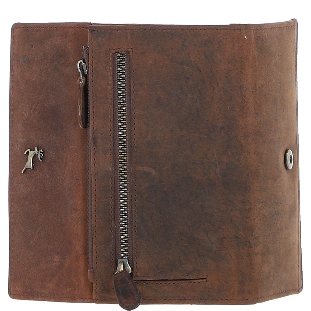 Ladies Equestrian Zippered Leather Purse Mud/brown: Sally