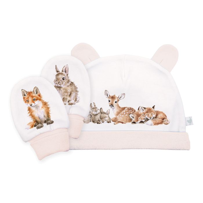 Little Forest Woodland Animal Newborn Hat & Mitten Set