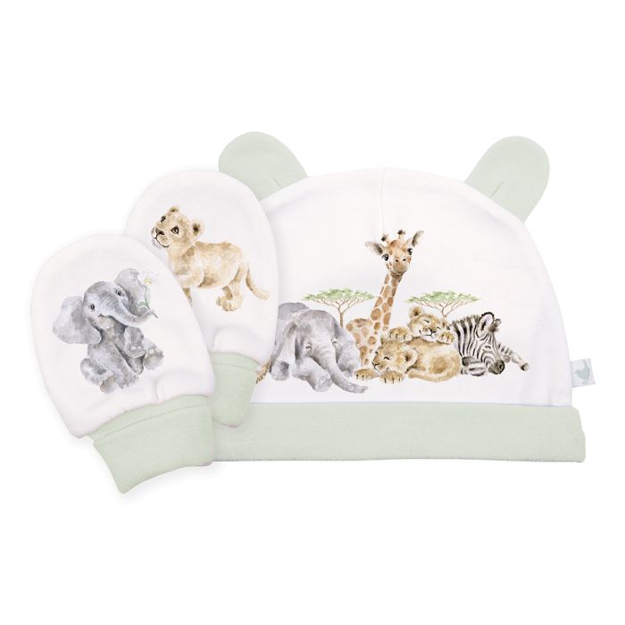 Little Savannah African Animal Newborn Hat & Mitten Set