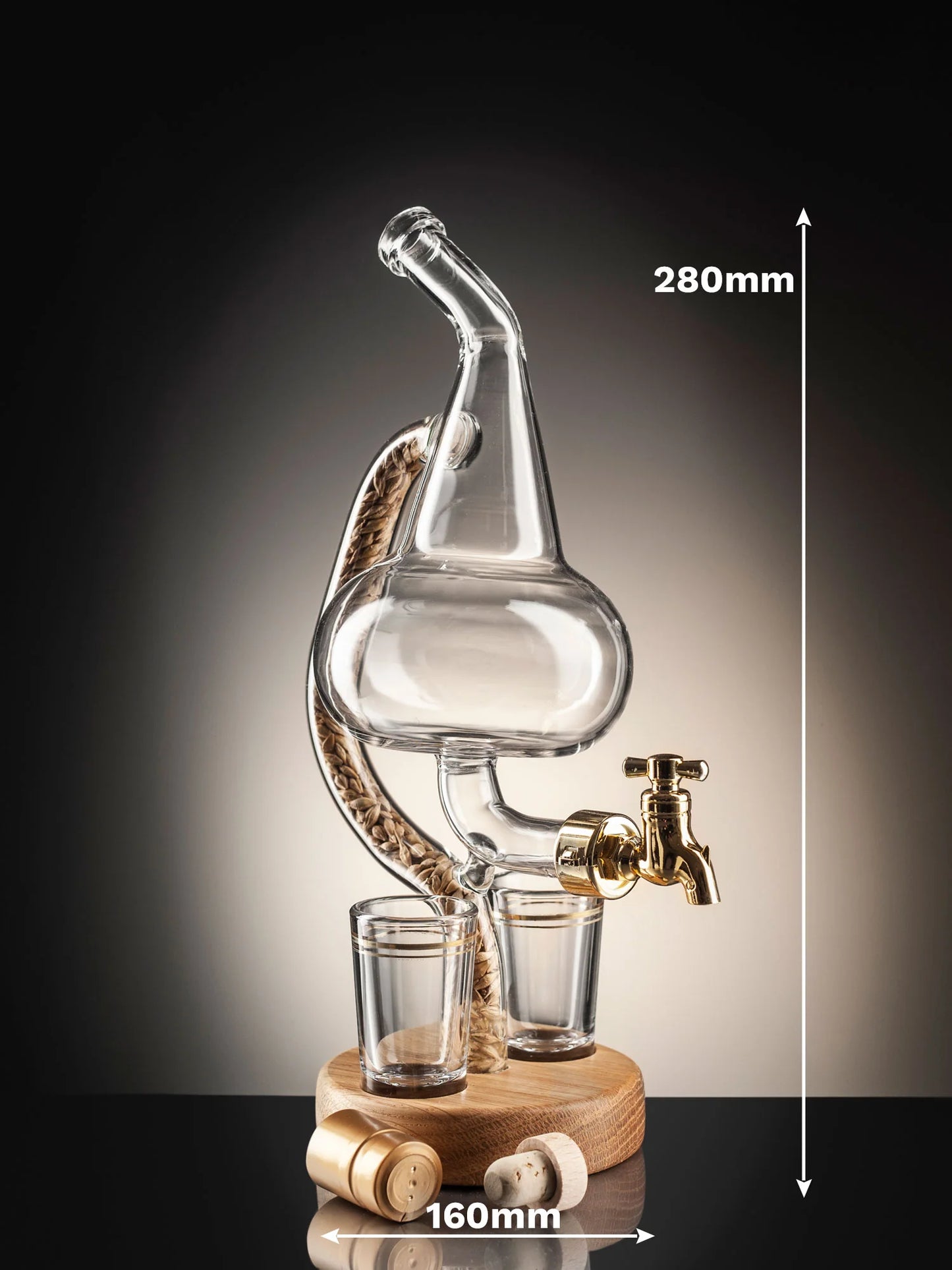 Pot Still Refillable Whisky Decanter with Tap & 2 Glasses 350ml