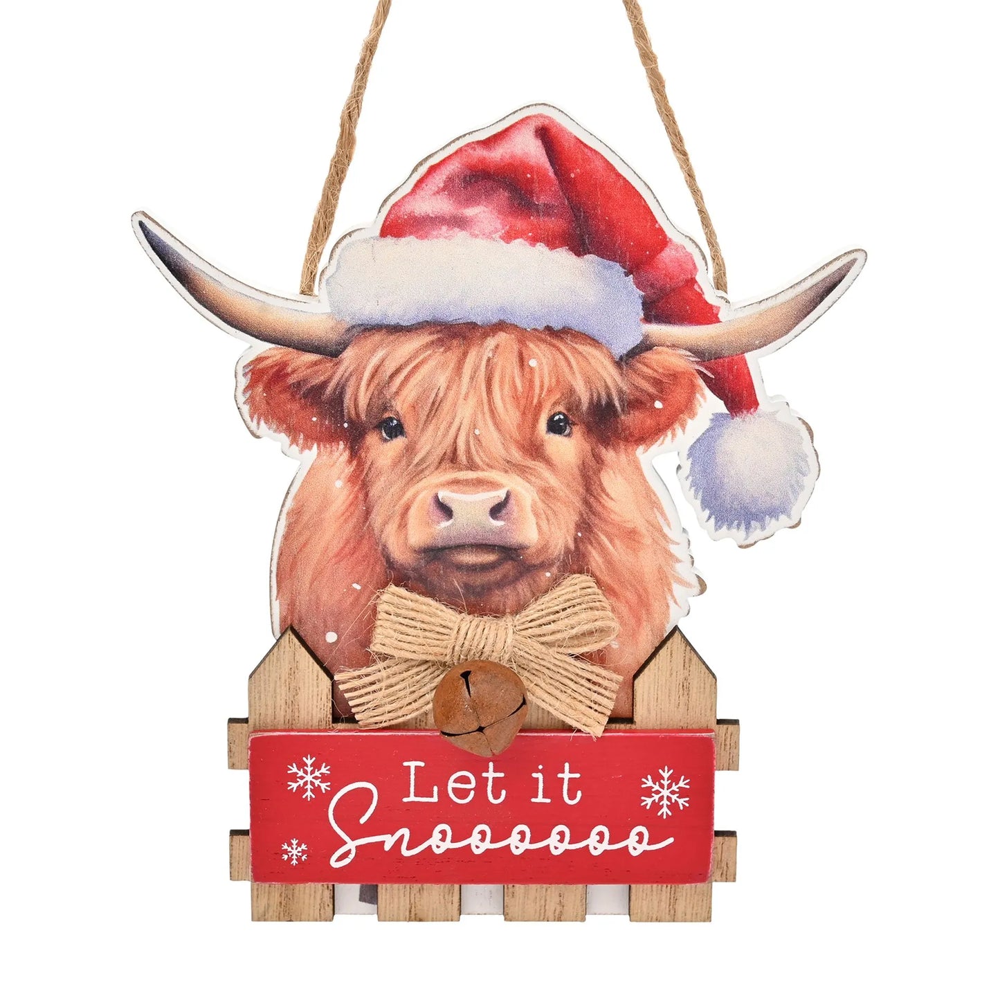 Highland Cow Hanging Plaque 'Let It Snow'