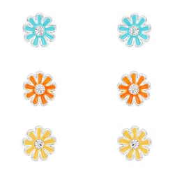 Rhodium Colour Flower Trio Earrings