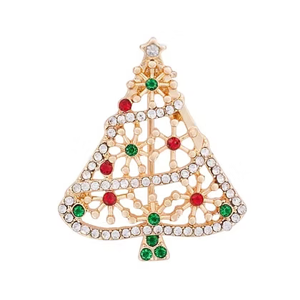 Gold Christmas Crystal Tree Brooch