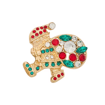 Gold Santa Crystal Sack Brooch