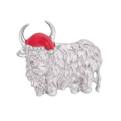 Rhodium Highland Cow Santa Brooch