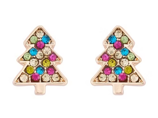 Gold Christmas Tree Crystal Earrings