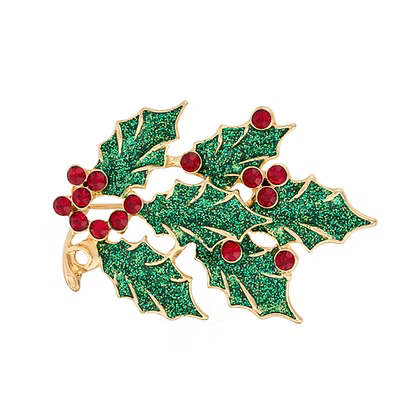 Gold Crystal Holly Brooch