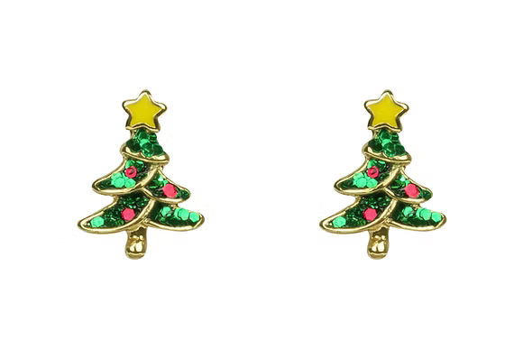 Gold Christmas Tree Stud Earrings
