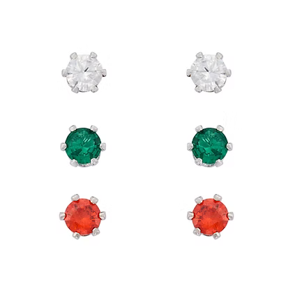 Crystal, Red & Green Trio Earrings