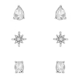 Rhodium Star Crystal Oval Teardrop Trio Earrings