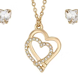 Gold Crystal Heart Necklace & Earring Set